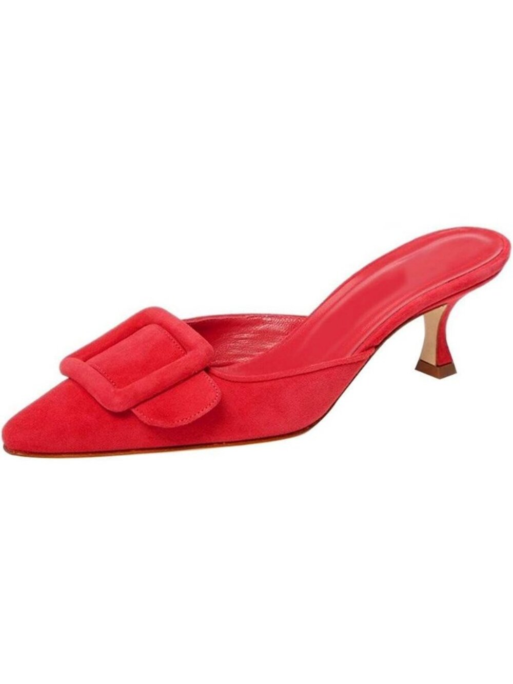 Women's Red Heeled Mules Pointed Toe Slingback Pumps Buckle Kitten Heels Shoes